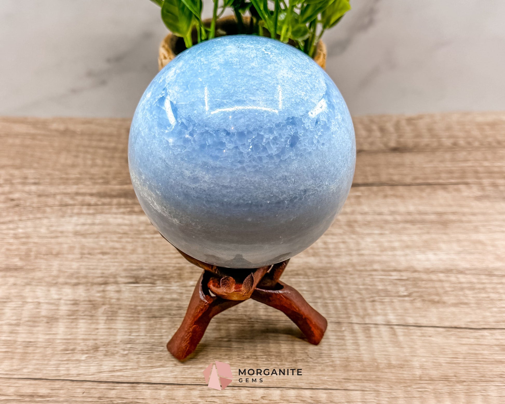 Large Blue Calcite Sphere – Soothing Healing Crystal for Calm, Clarity & Emotional Balance-Morganite Gems