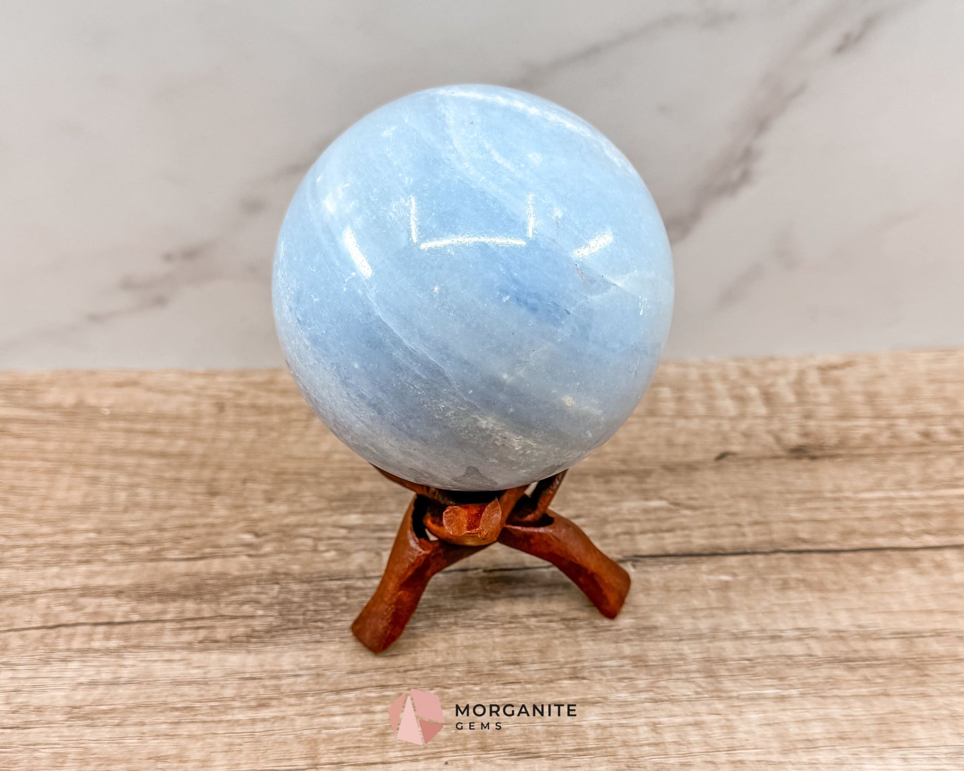 Large Blue Calcite Sphere – Soothing Healing Crystal for Calm, Clarity & Emotional Balance-Morganite Gems