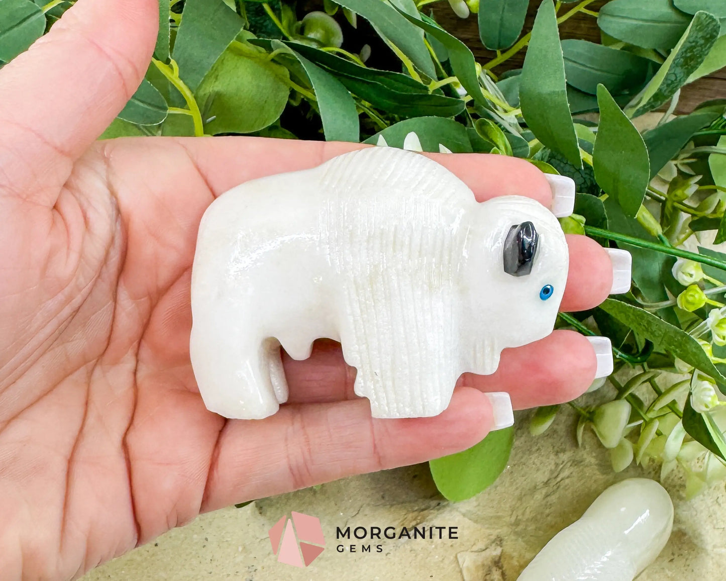 Large Hand-Carved Alabaster Buffalo – 2.7’’ Wide Spirit Animal Figurine for Strength & Grounding - Metaphysical Crystals