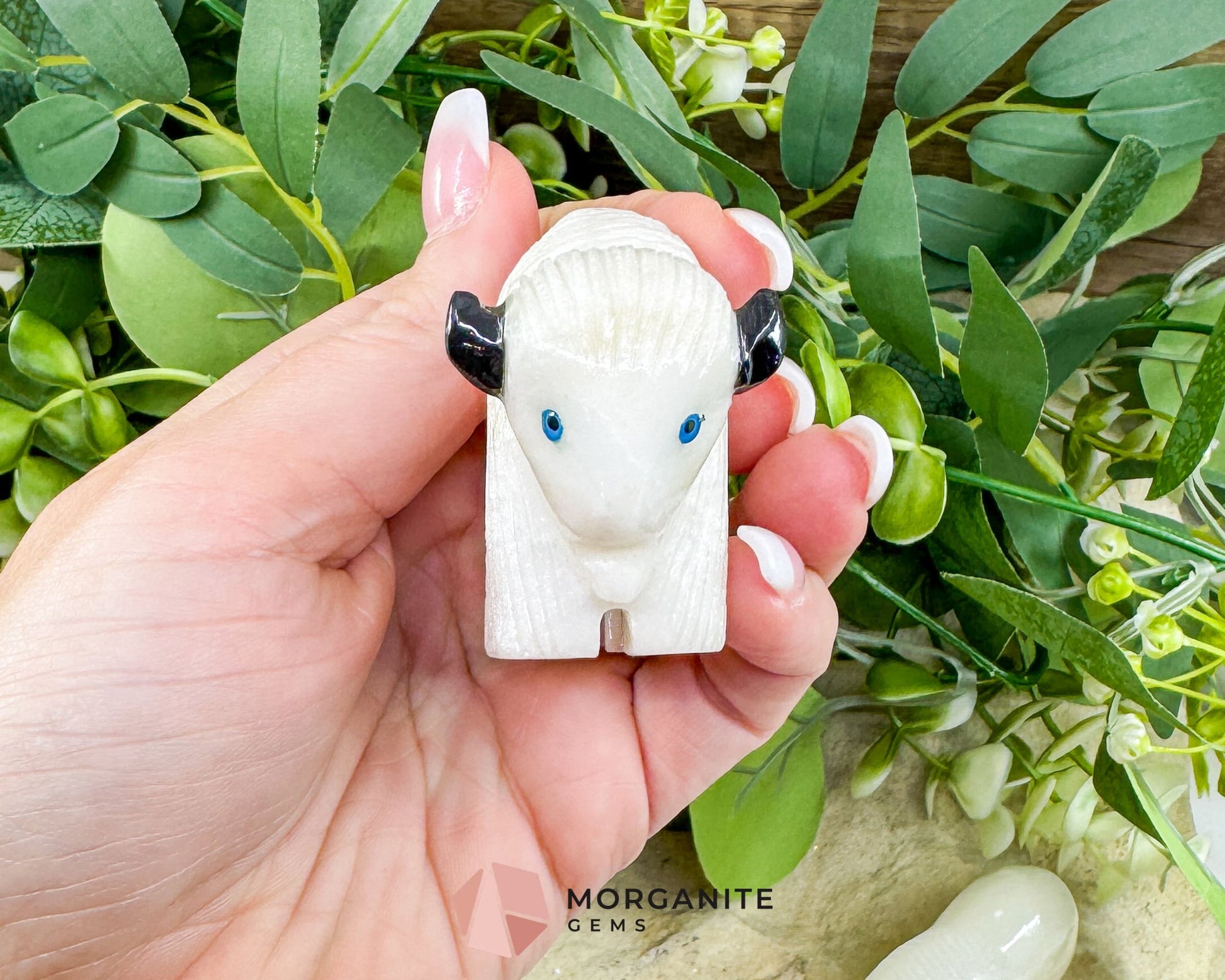 Large Hand-Carved Alabaster Buffalo – 2.7’’ Wide Spirit Animal Figurine for Strength & Grounding - Metaphysical Crystals