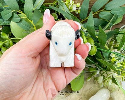 Large Hand-Carved Alabaster Buffalo – 2.7’’ Wide Spirit Animal Figurine for Strength & Grounding - Metaphysical Crystals