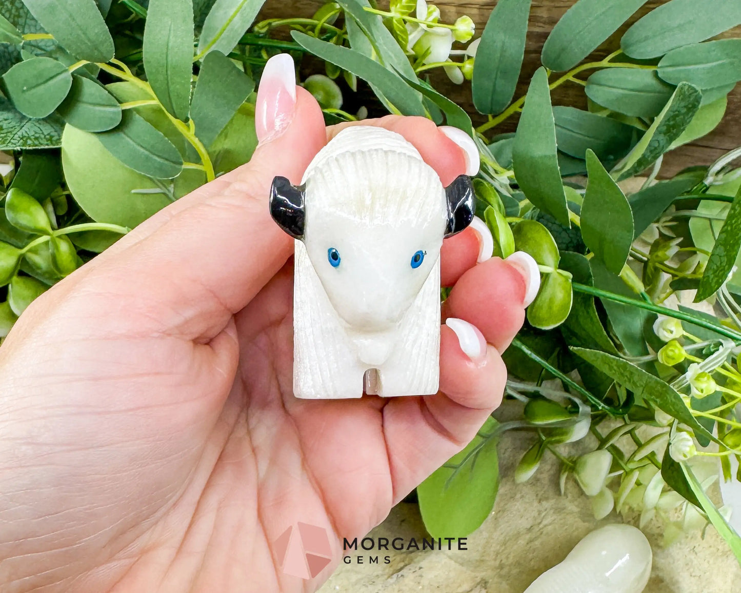 Large Hand-Carved Alabaster Buffalo – 2.7’’ Wide Spirit Animal Figurine for Strength & Grounding - Metaphysical Crystals