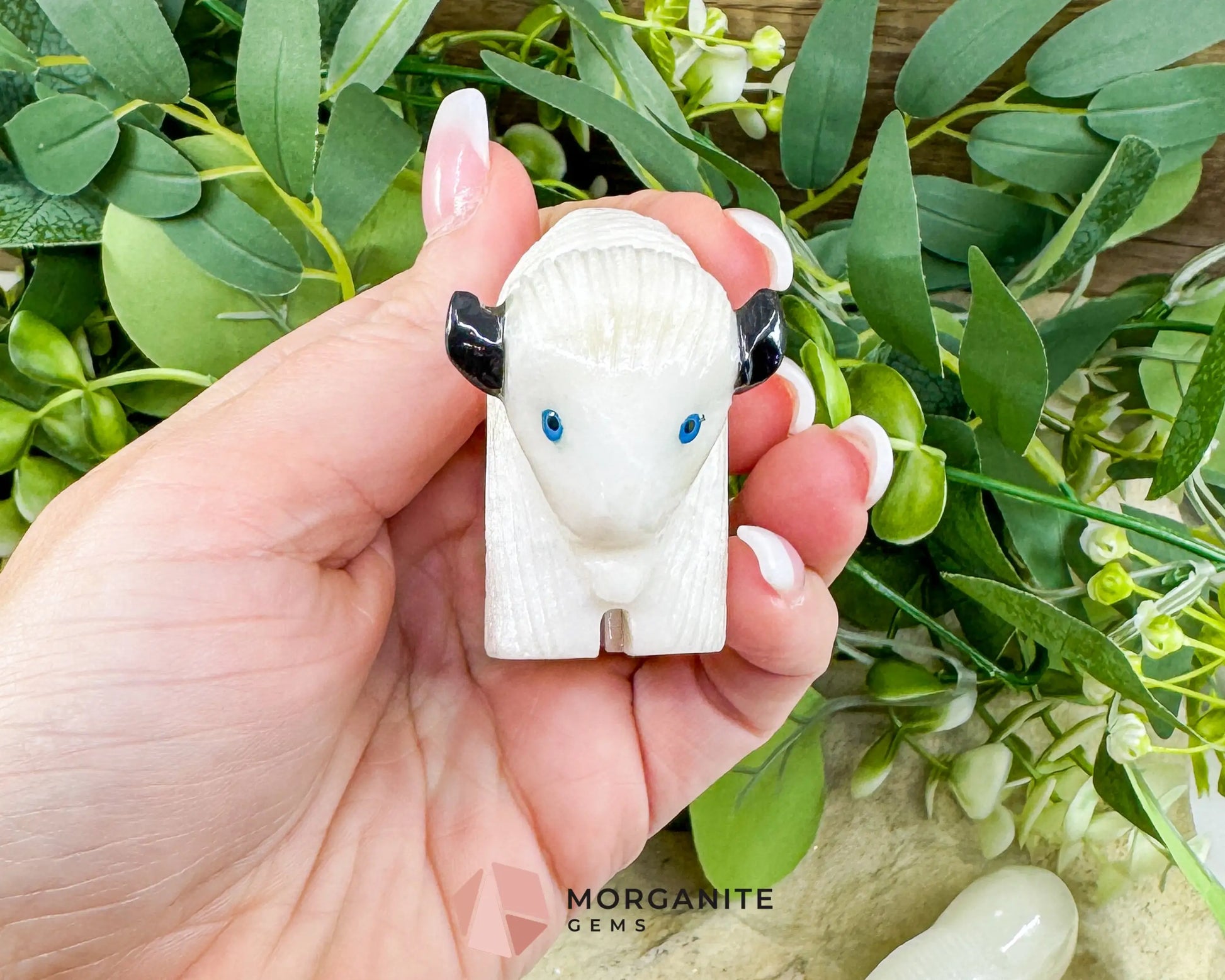 Large Hand-Carved Alabaster Buffalo – 2.7’’ Wide Spirit Animal Figurine for Strength & Grounding - Metaphysical Crystals