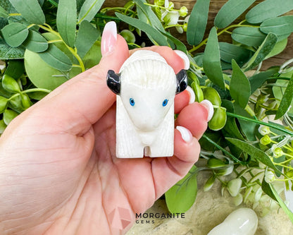 Large Hand-Carved Alabaster Buffalo – 2.7’’ Wide Spirit Animal Figurine for Strength & Grounding - Metaphysical Crystals