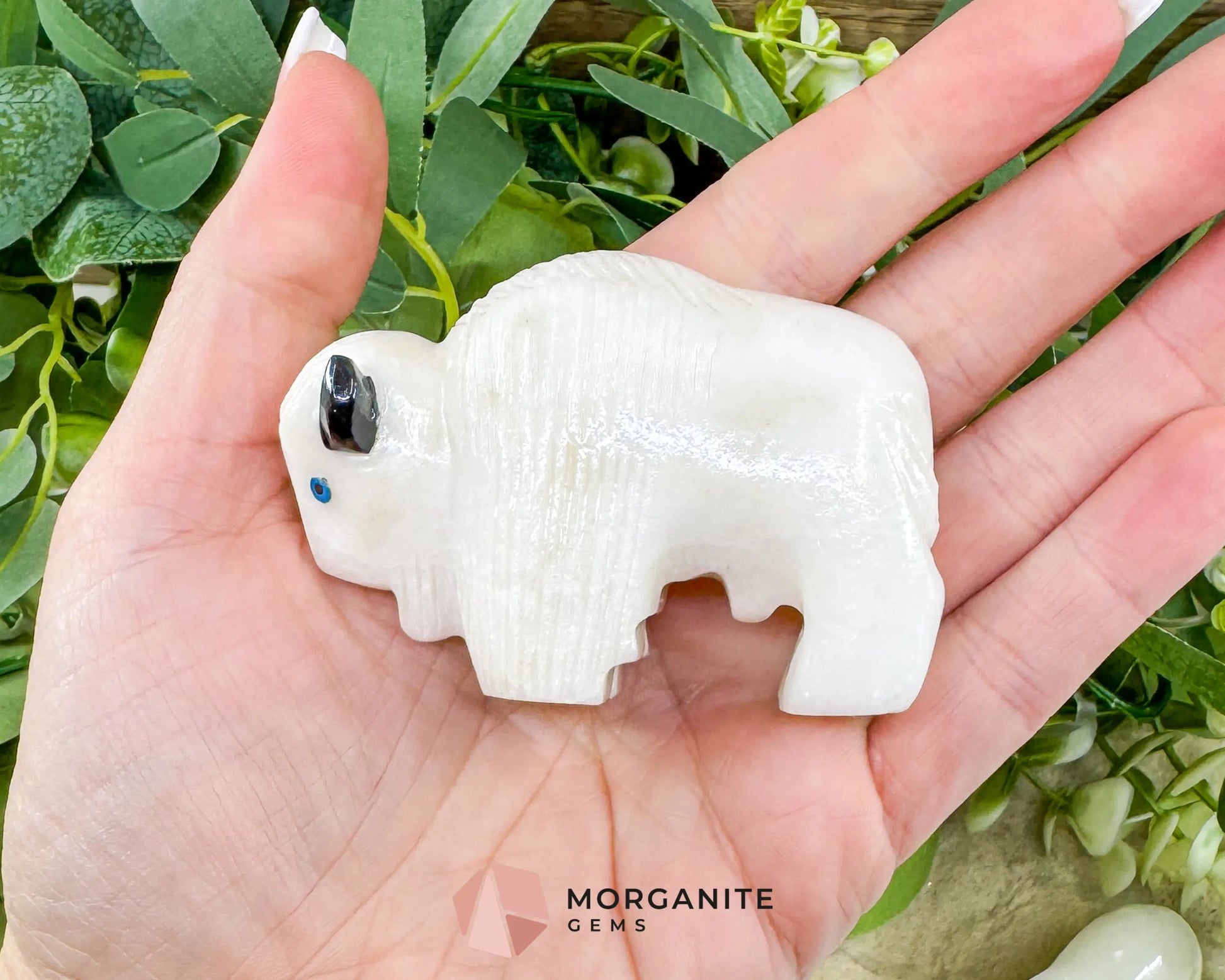 Large Hand-Carved Alabaster Buffalo – 2.7’’ Wide Spirit Animal Figurine for Strength & Grounding - Metaphysical Crystals