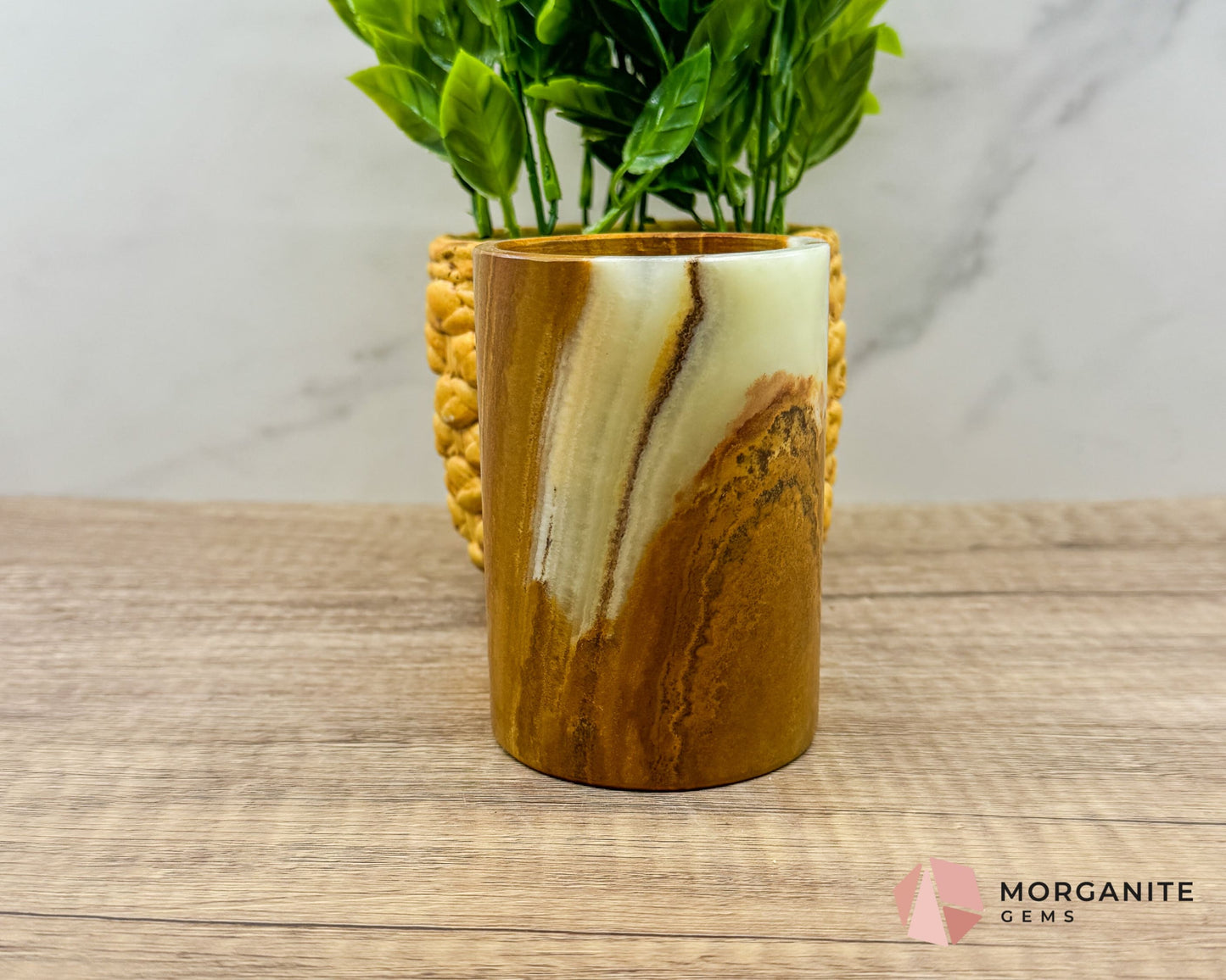 Large Onyx Tumbler – Natural Stone Cup for Elegant Decor & Multi-Purpose Use-Morganite Gems