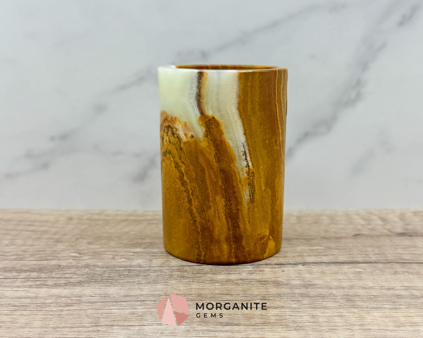 Large Onyx Tumbler – Natural Stone Cup for Elegant Decor & Multi-Purpose Use-Morganite Gems