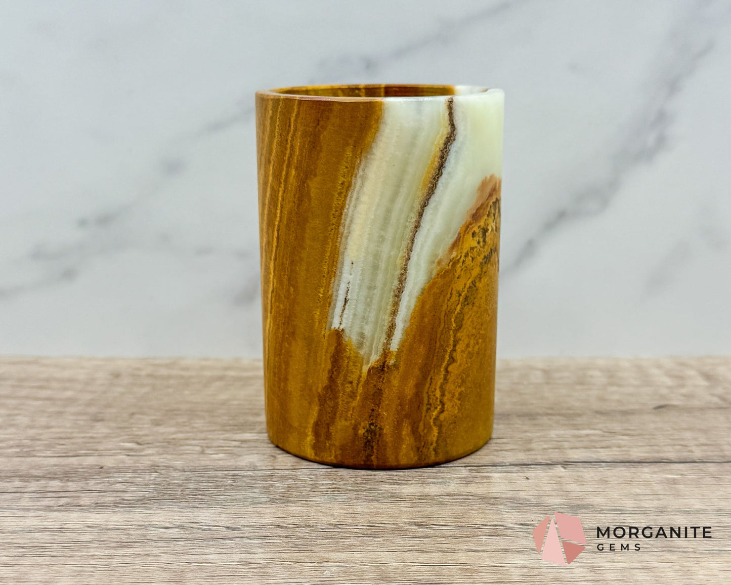 Large Onyx Tumbler – Natural Stone Cup for Elegant Decor & Multi-Purpose Use-Morganite Gems