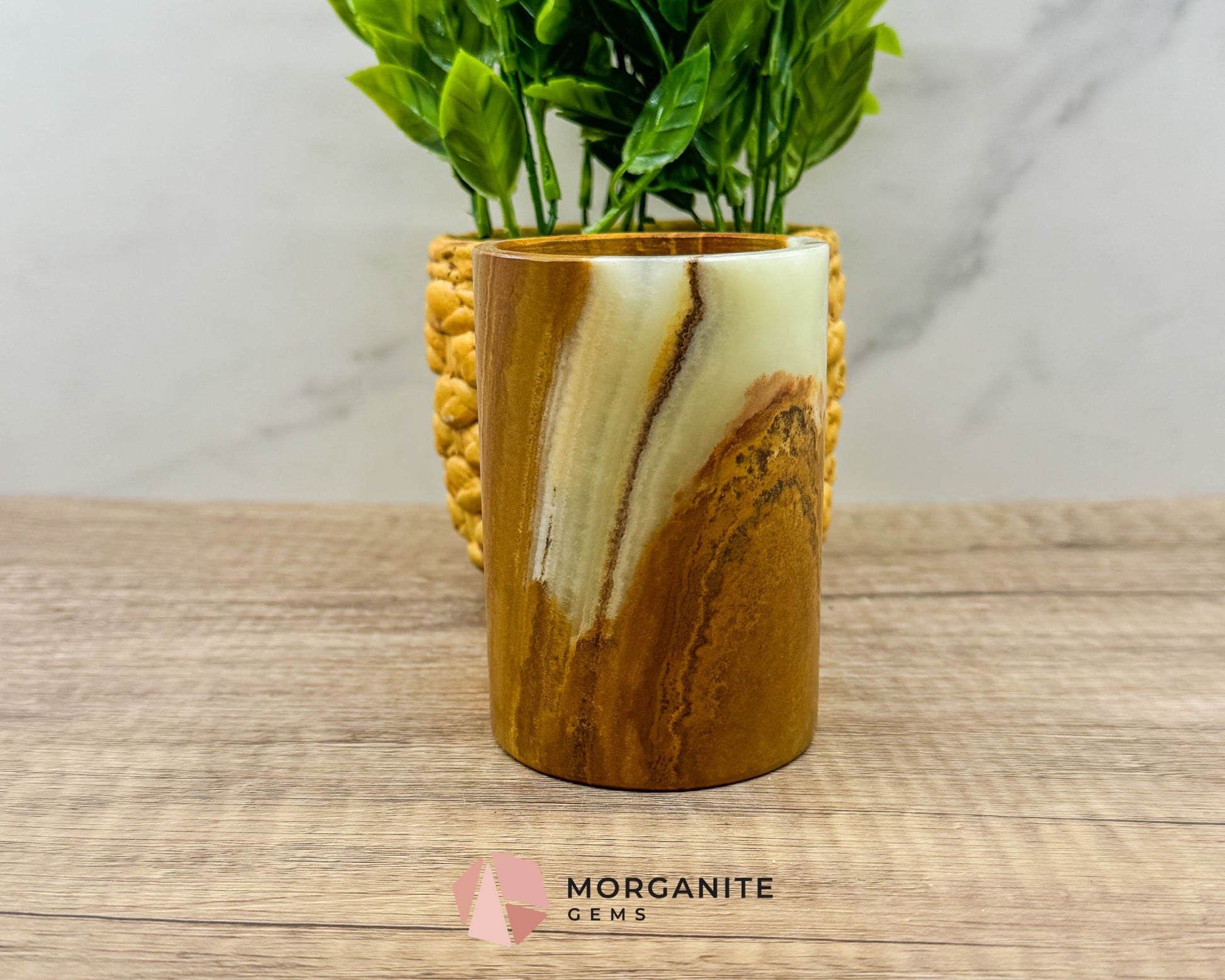 Large Onyx Tumbler – Natural Stone Cup for Elegant Decor & Multi-Purpose Use-Morganite Gems