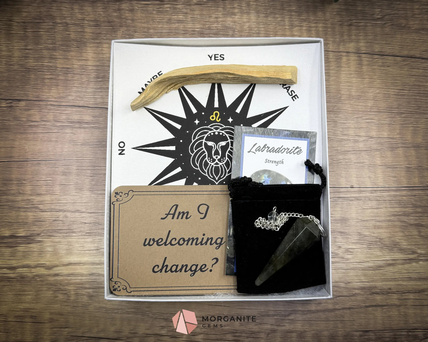 Leo Pendulum Set – Astrology Crystal Divination Kit with Zodiac Mat Gift Box & Confidence-Boosting Energy Tools