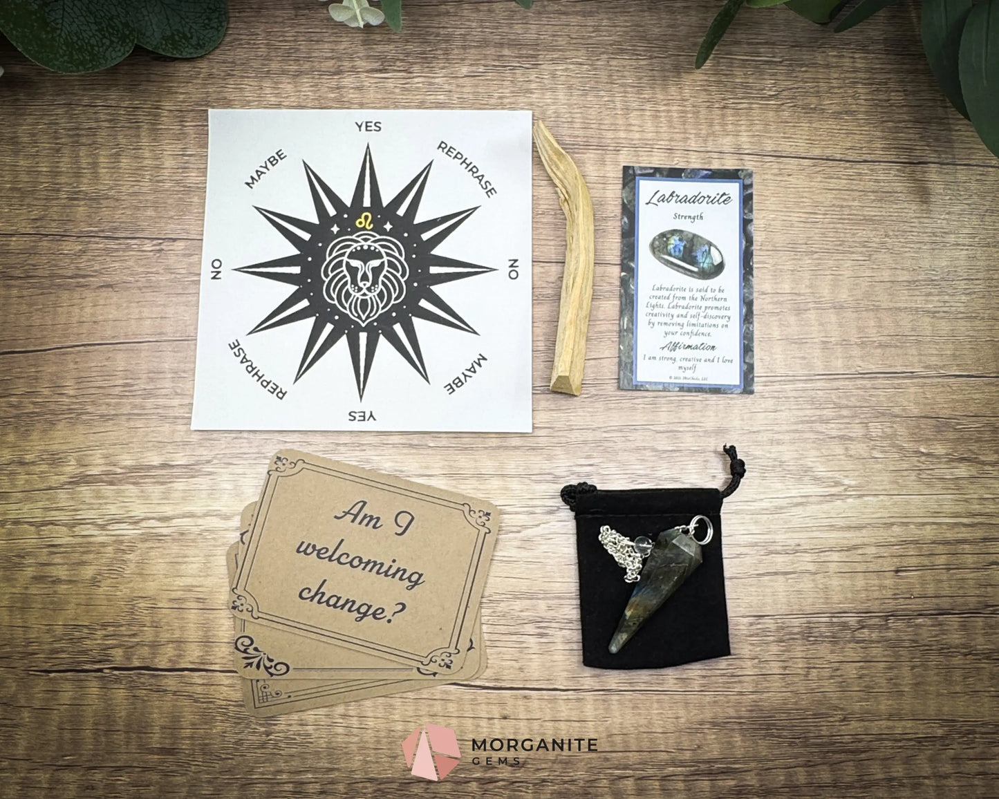 Leo Pendulum Set – Astrology Crystal Divination Kit with Zodiac Mat Gift Box & Confidence-Boosting Energy Tools