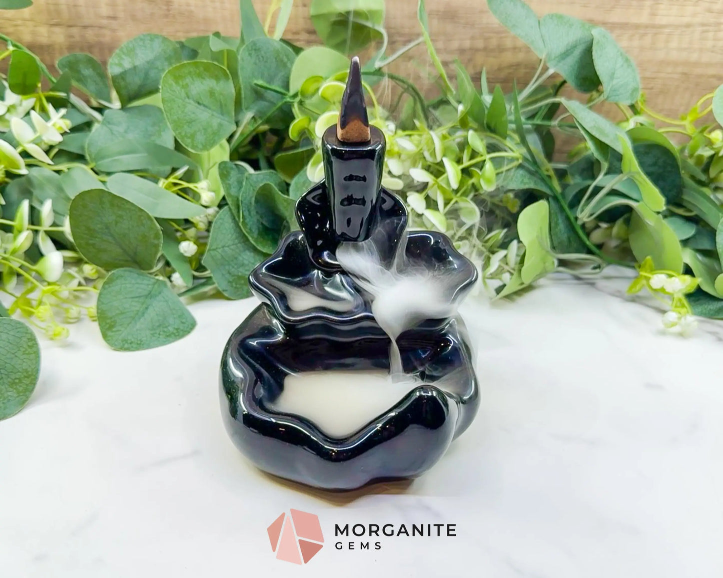 Lotus Black Ceramic Backflow Incense Burner – 4.8’’ Waterfall Smoke Fountain for Meditation & Zen Decor - Incense