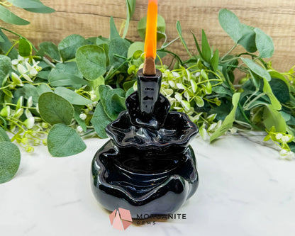 Lotus Black Ceramic Backflow Incense Burner – 4.8’’ Waterfall Smoke Fountain for Meditation & Zen Decor - Incense