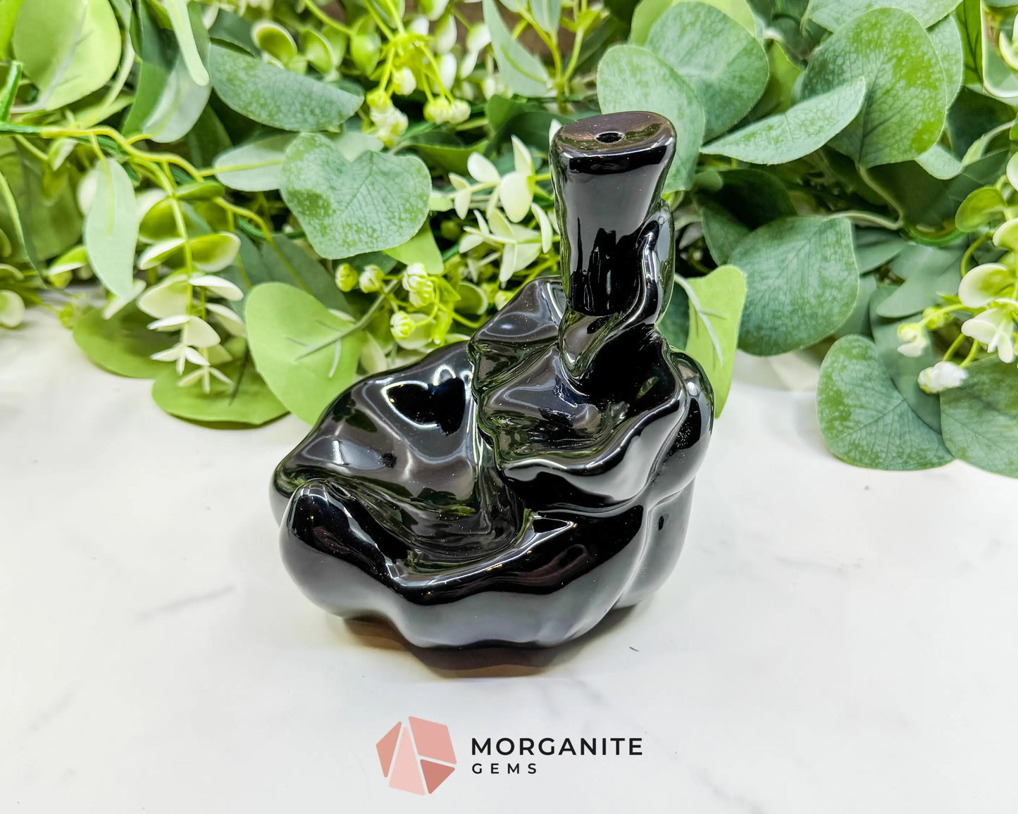 Lotus Black Ceramic Backflow Incense Burner – 4.8’’ Waterfall Smoke Fountain for Meditation & Zen Decor - Incense