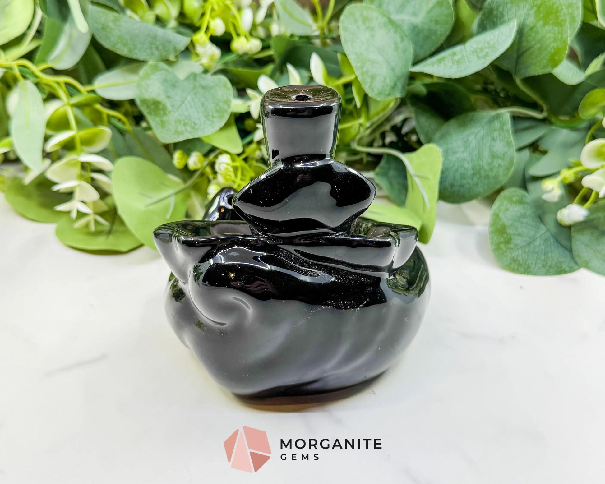 Lotus Black Ceramic Backflow Incense Burner – 4.8’’ Waterfall Smoke Fountain for Meditation & Zen Decor - Incense