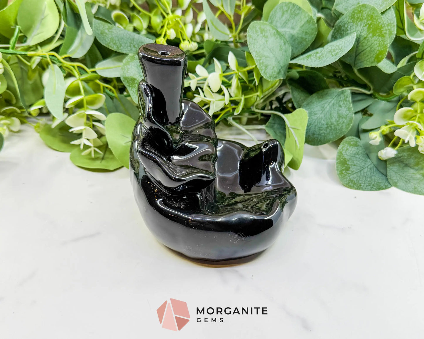 Lotus Black Ceramic Backflow Incense Burner – 4.8’’ Waterfall Smoke Fountain for Meditation & Zen Decor - Incense