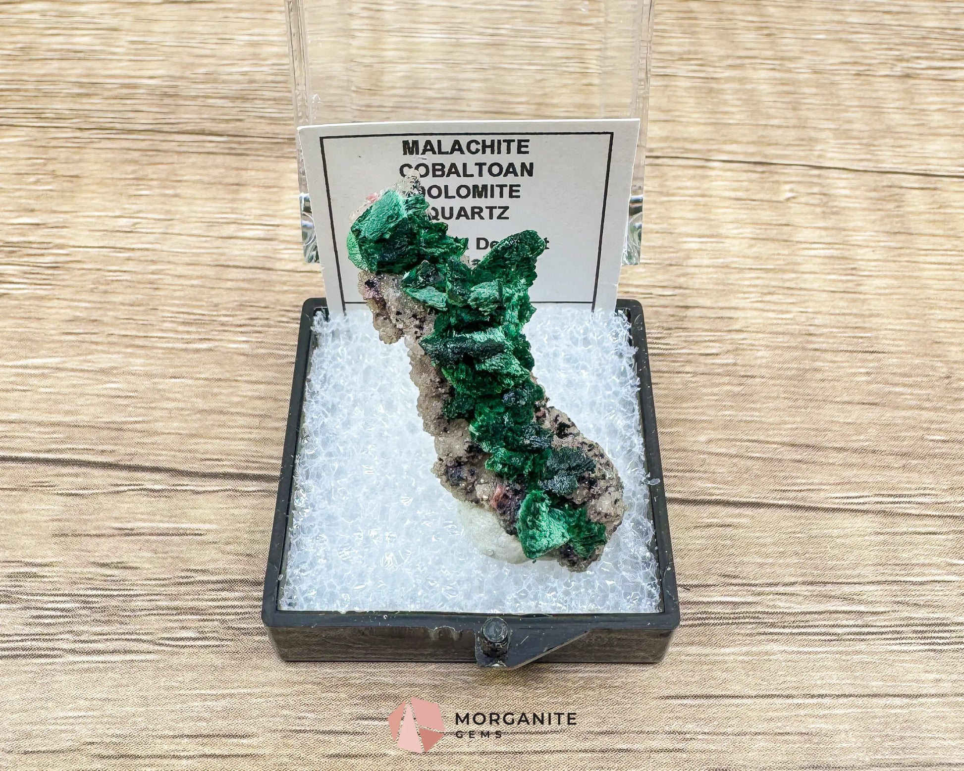 Malachite Cobaltoan Dolomite Quartz – Natural Specimen 1.77g (37×14mm) – Display Case Included - Metaphysical Crystals