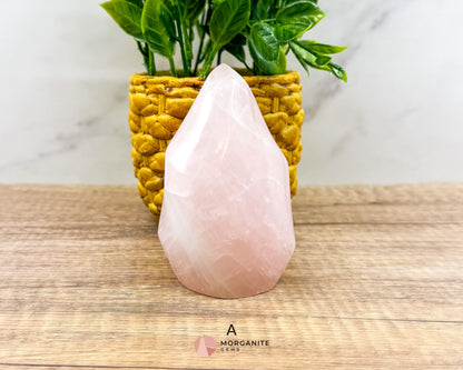 Medium Rose Quartz Flame – Handcrafted Crystal of Love and Serenity-Morganite Gems