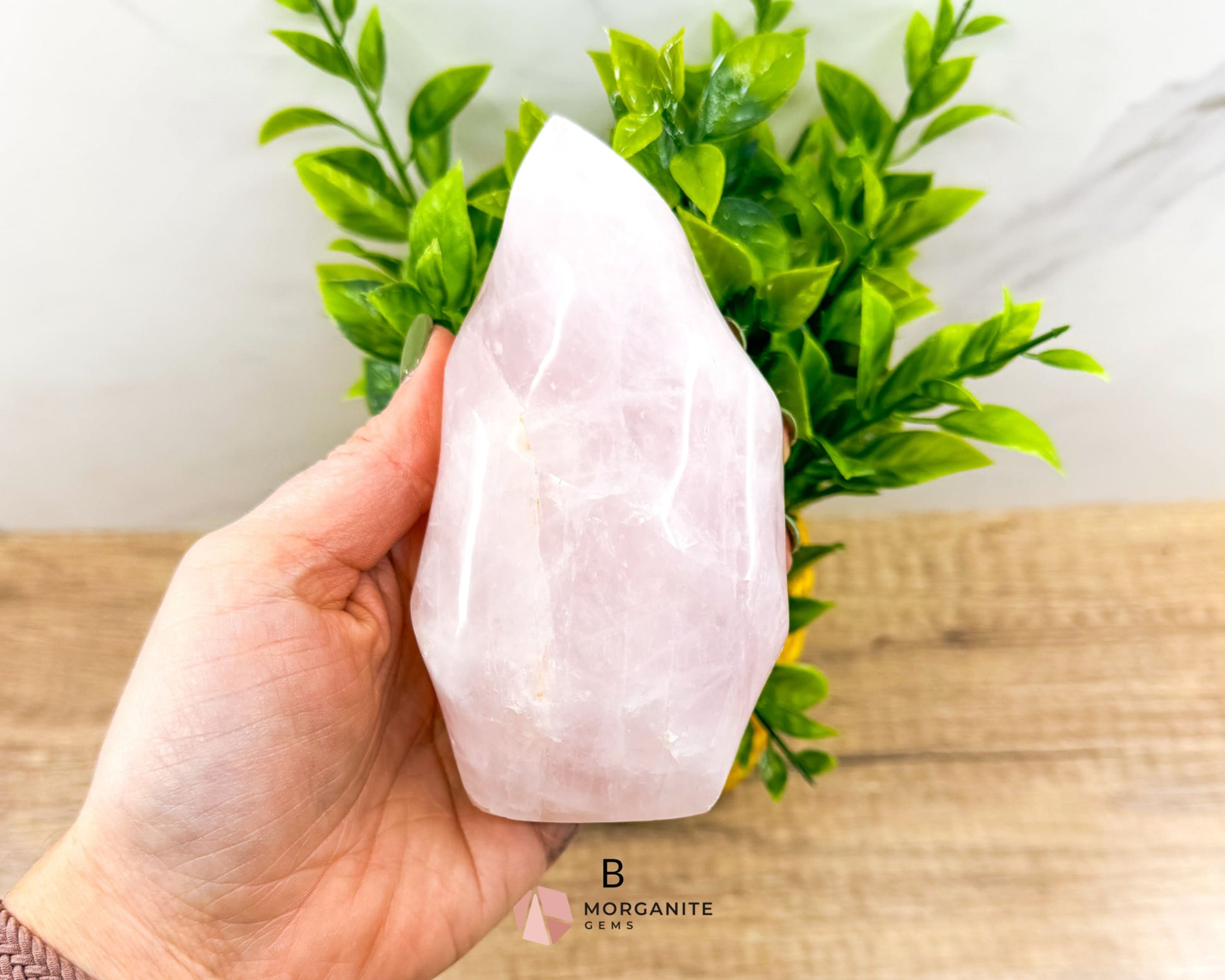 Medium Rose Quartz Flame – Handcrafted Crystal of Love and Serenity-Morganite Gems