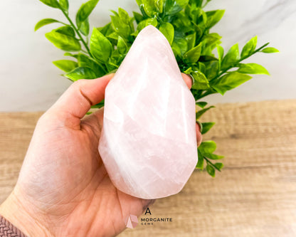 Medium Rose Quartz Flame – Handcrafted Crystal of Love and Serenity-Morganite Gems