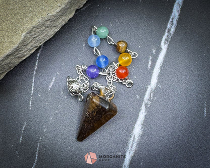 Mini Chakra Tiger’s Eye Pendulum with Chakra Chain for Balance & Energy Flow - Metaphysical Crystals