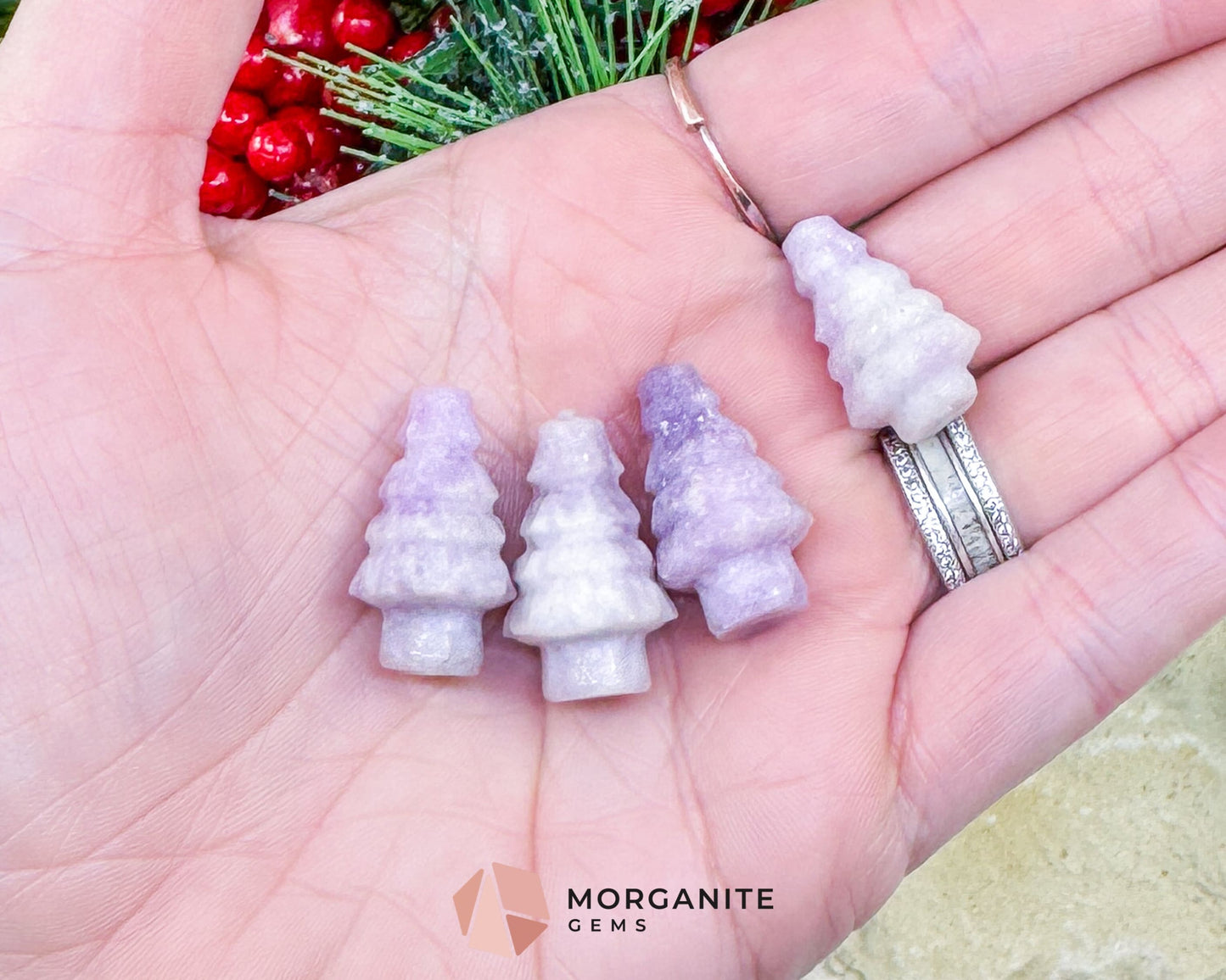 Mini Crystal Christmas Tree Carving (1 inch) - Holiday Metaphysical Decor - Choose from 7 Stones! - Lepidolite