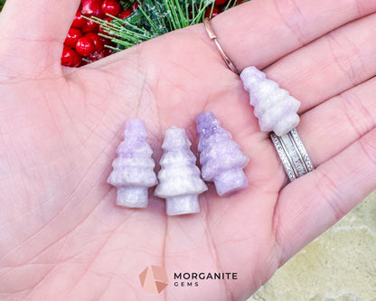 Mini Crystal Christmas Tree Carving (1 inch) - Holiday Metaphysical Decor - Choose from 7 Stones! - Lepidolite