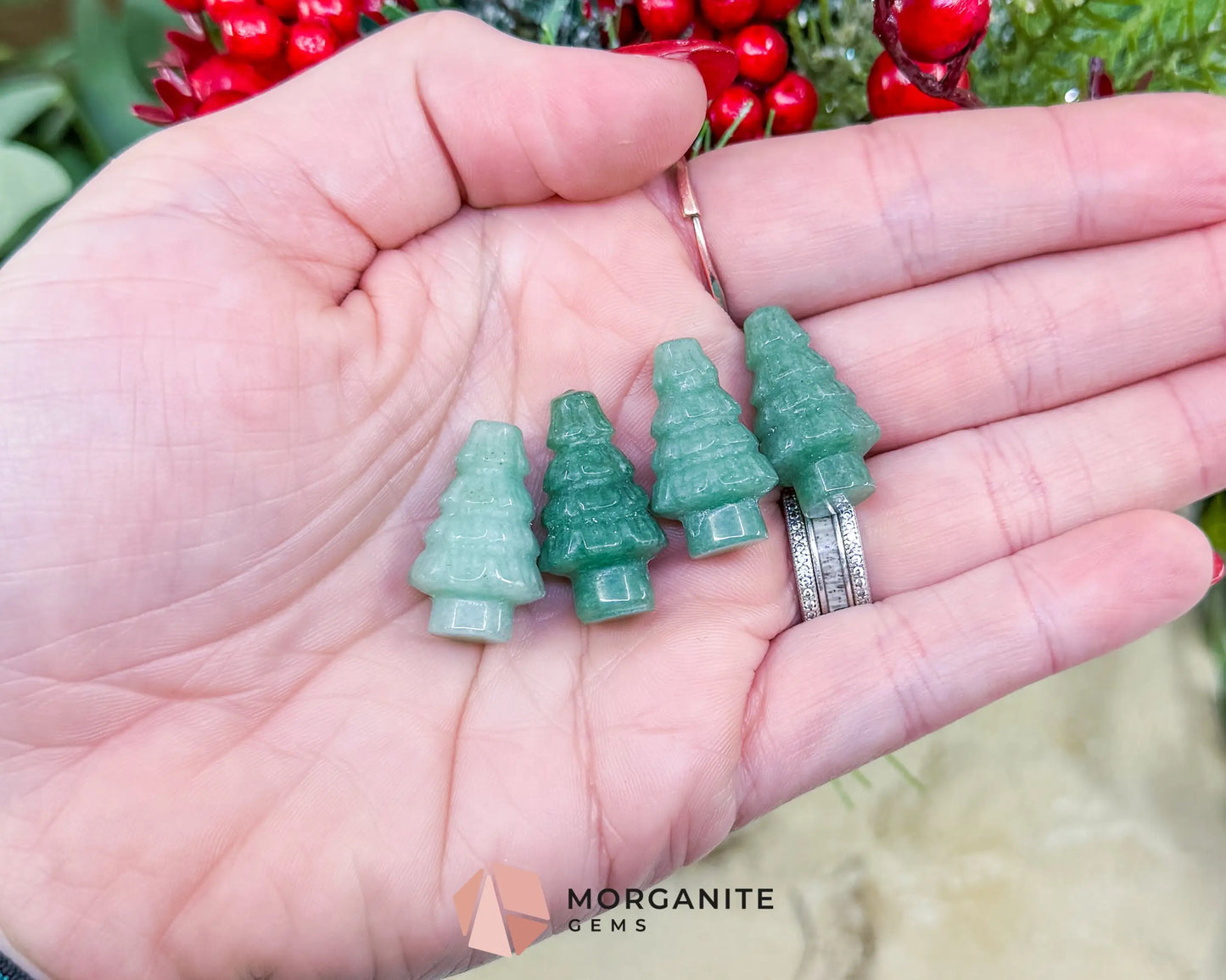 Mini Crystal Christmas Tree Carving (1 inch) - Holiday Metaphysical Decor - Choose from 7 Stones! - Green Adventurine