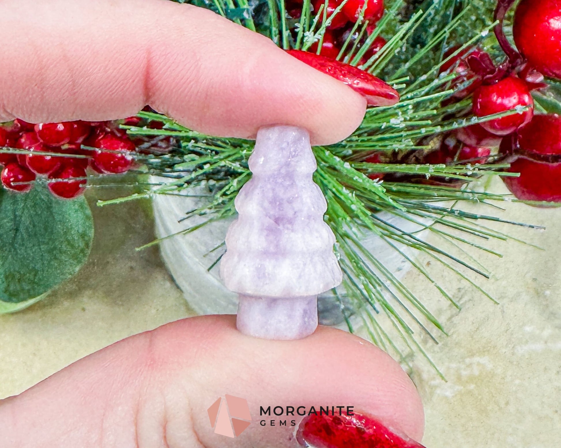 Mini Crystal Christmas Tree Carving (1 inch) - Holiday Metaphysical Decor - Choose from 7 Stones! - Metaphysical