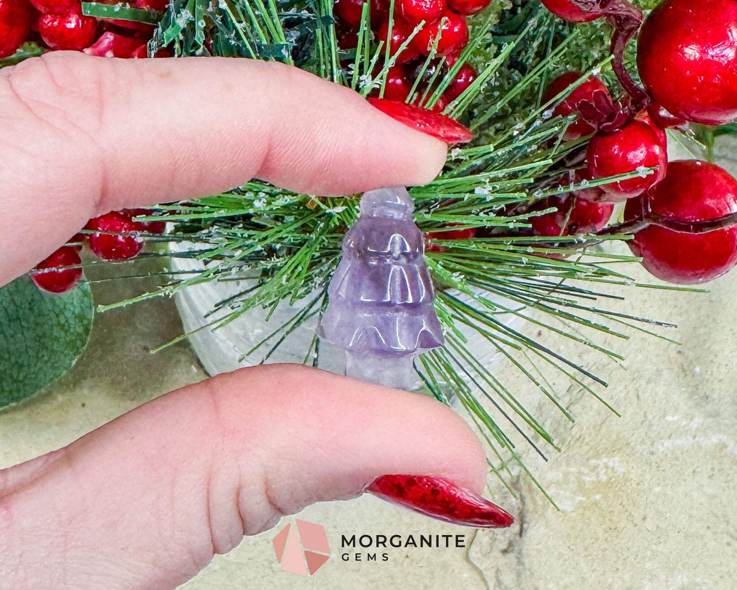 Mini Crystal Christmas Tree Carving (1 inch) - Holiday Metaphysical Decor - Choose from 7 Stones! - Metaphysical
