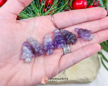 Mini Crystal Christmas Tree Carving (1 inch) - Holiday Metaphysical Decor - Choose from 7 Stones! - Chevron Amethyst