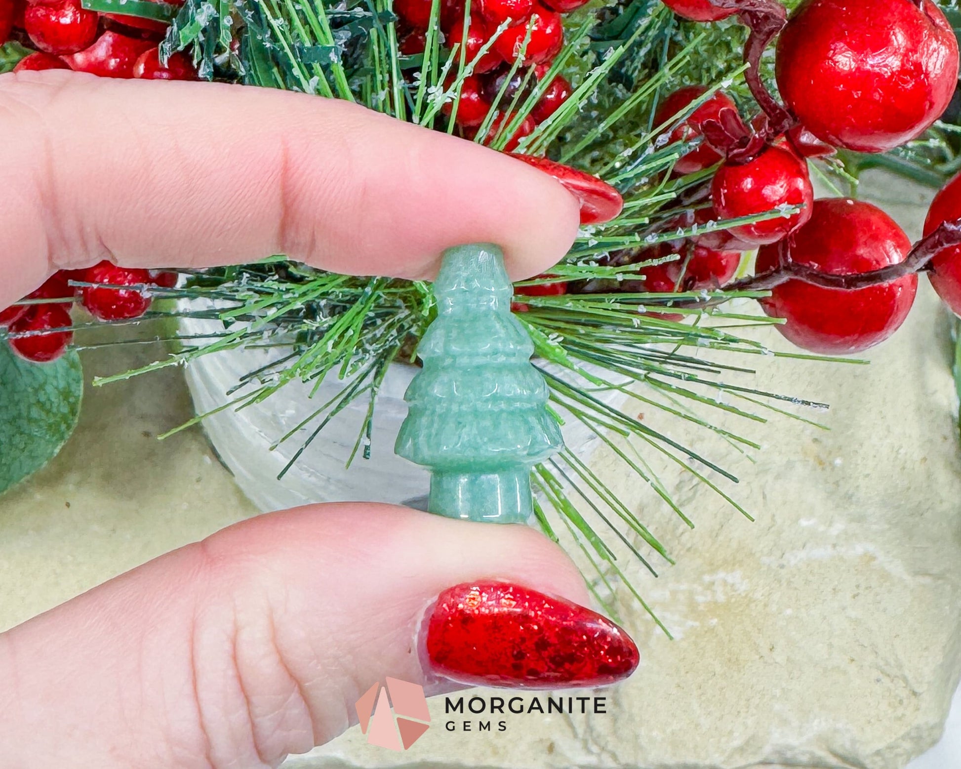Mini Crystal Christmas Tree Carving (1 inch) - Holiday Metaphysical Decor - Choose from 7 Stones! - Metaphysical
