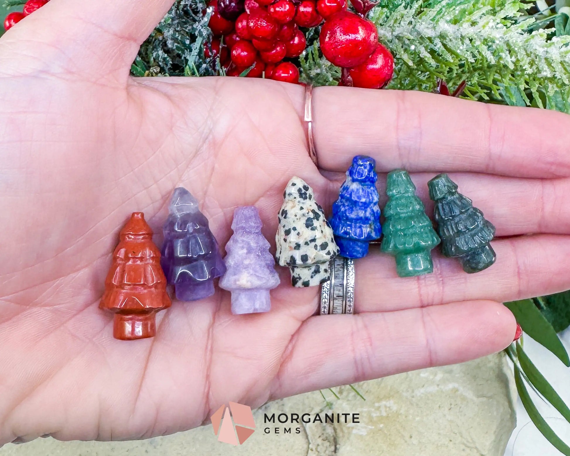 Mini Crystal Christmas Tree Carving (1 inch) - Holiday Metaphysical Decor - Choose from 7 Stones! - Metaphysical