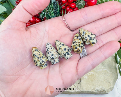 Mini Crystal Christmas Tree Carving (1 inch) - Holiday Metaphysical Decor - Choose from 7 Stones! - Dalmation Jasper