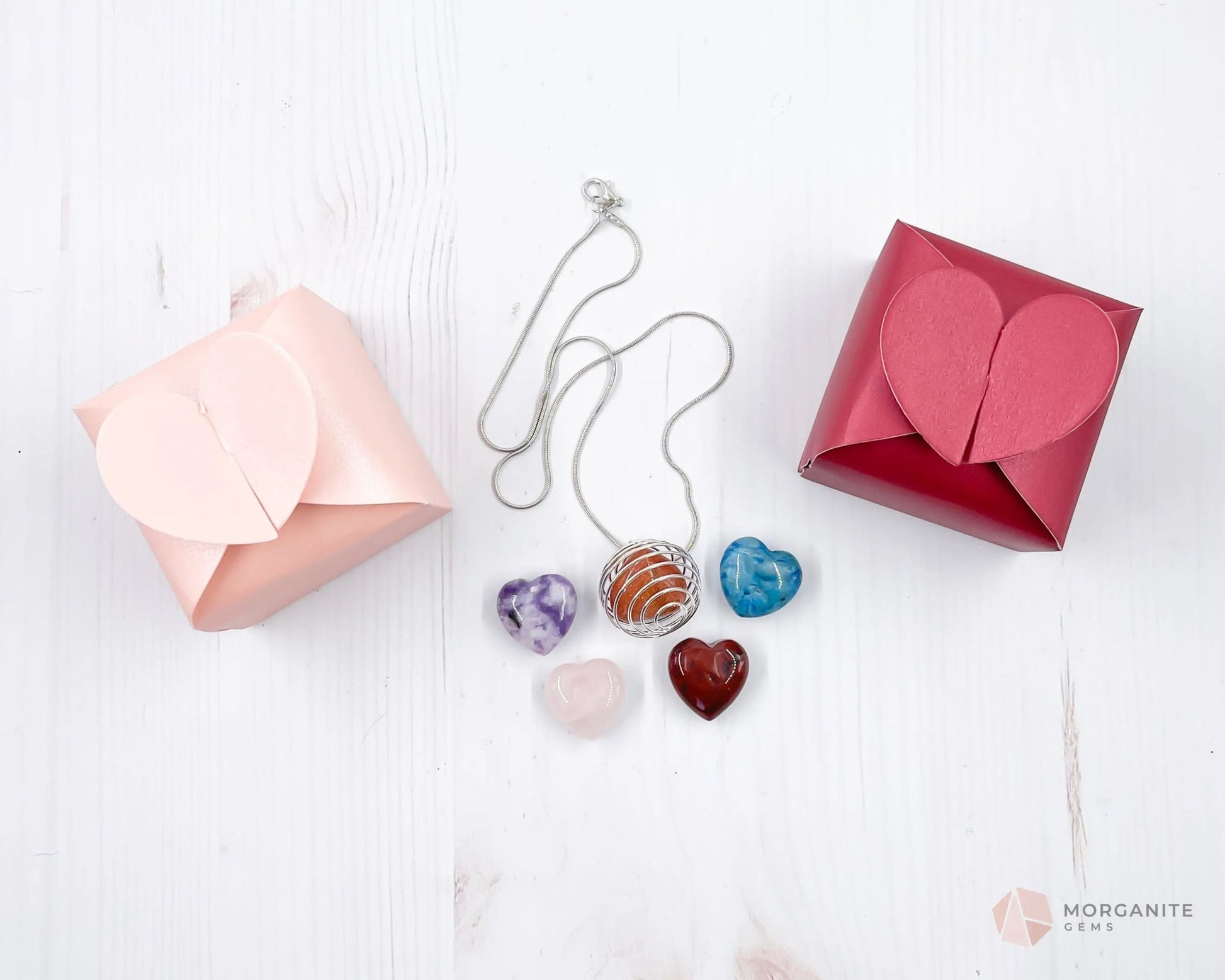 Mini Crystal Heart Valentine Gift Set-Morganite Gems