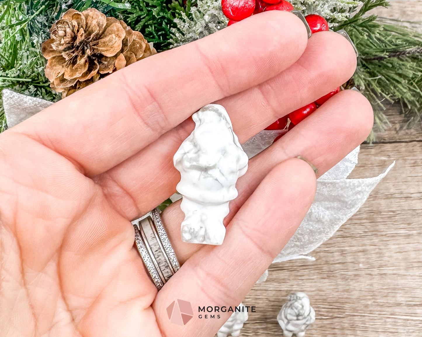 Mini Howlite Santa Crystal Carving – Handcrafted Festive Charm-Morganite Gems