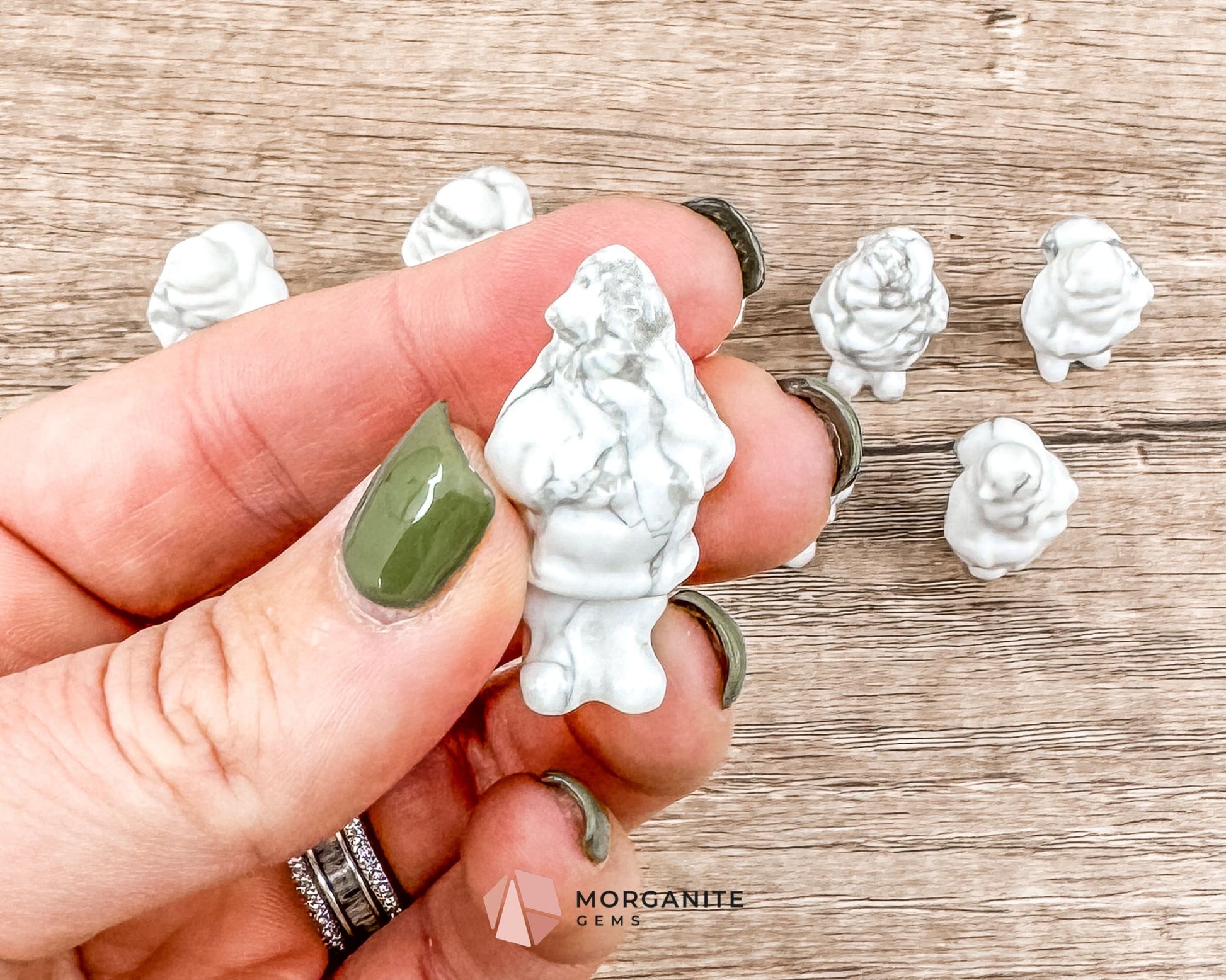 Mini Howlite Santa Crystal Carving – Handcrafted Festive Charm-Morganite Gems