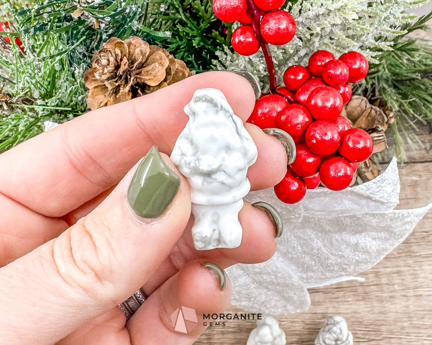 Mini Howlite Santa Crystal Carving – Handcrafted Festive Charm-Morganite Gems