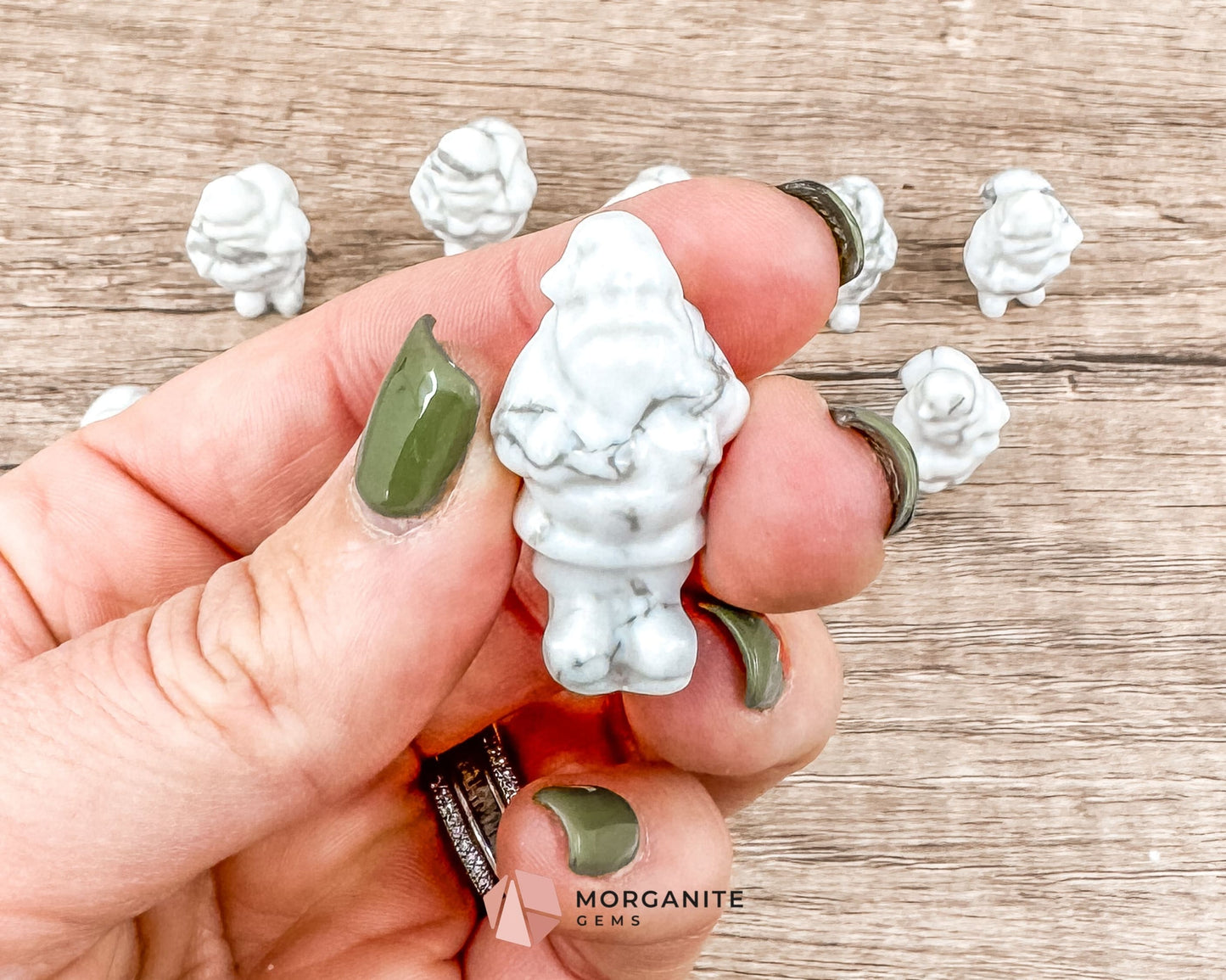 Mini Howlite Santa Crystal Carving – Handcrafted Festive Charm-Morganite Gems