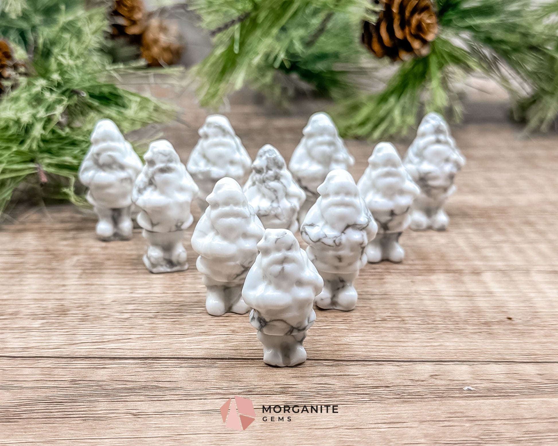 Mini Howlite Santa Crystal Carving – Handcrafted Festive Charm-Morganite Gems