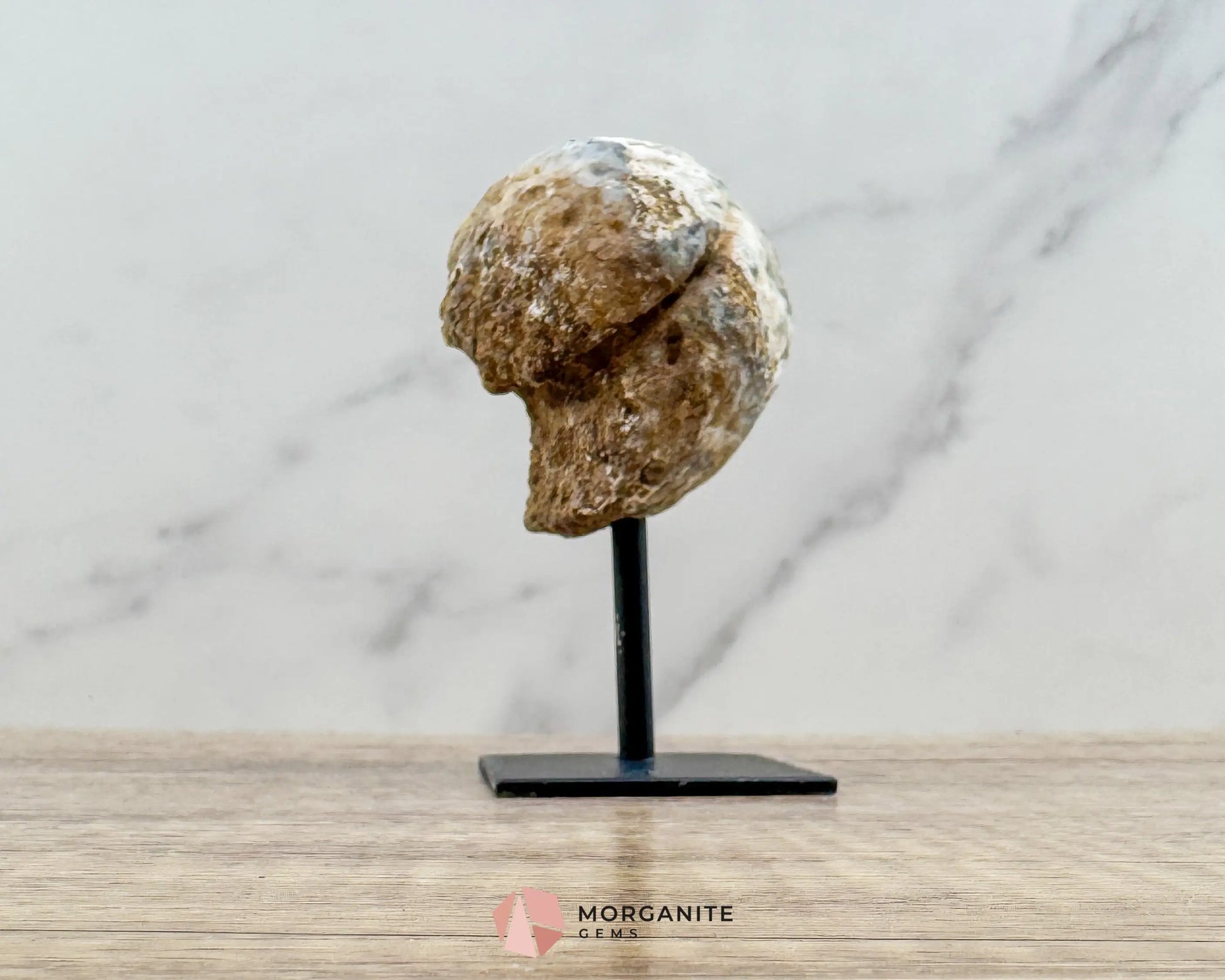 Moon Sliced Geode on Metal Stand – Polished Natural Crystal Display - Metaphysical Crystals
