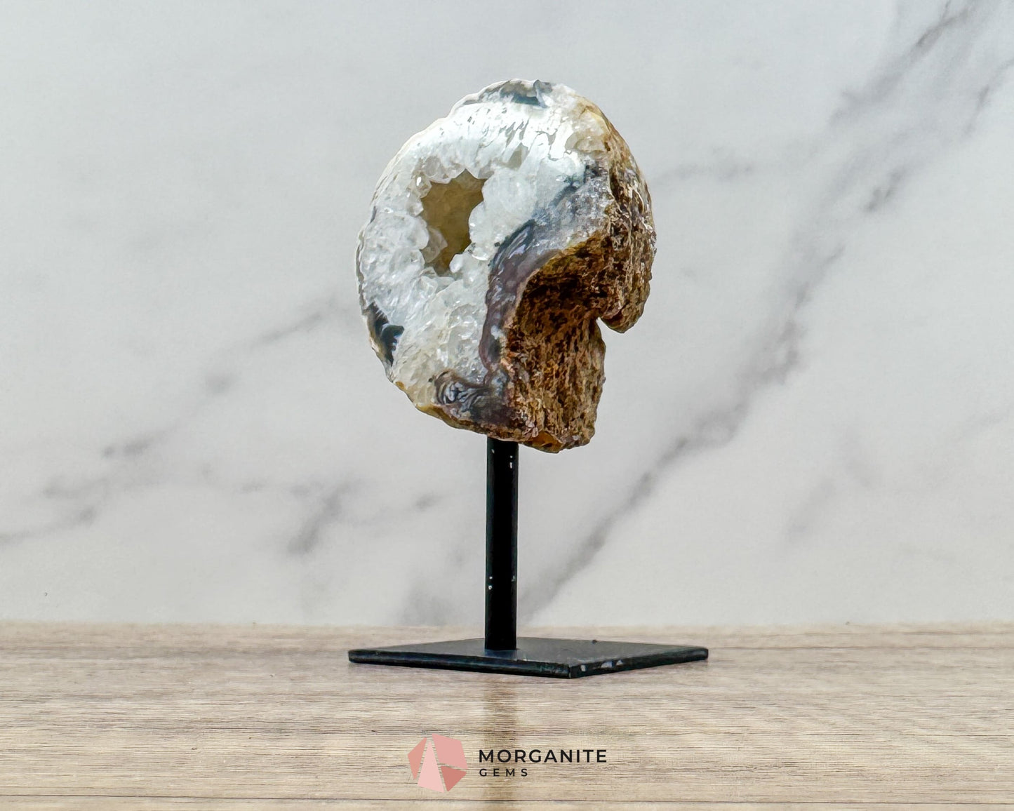 Moon Sliced Geode on Metal Stand – Polished Natural Crystal Display - Metaphysical Crystals