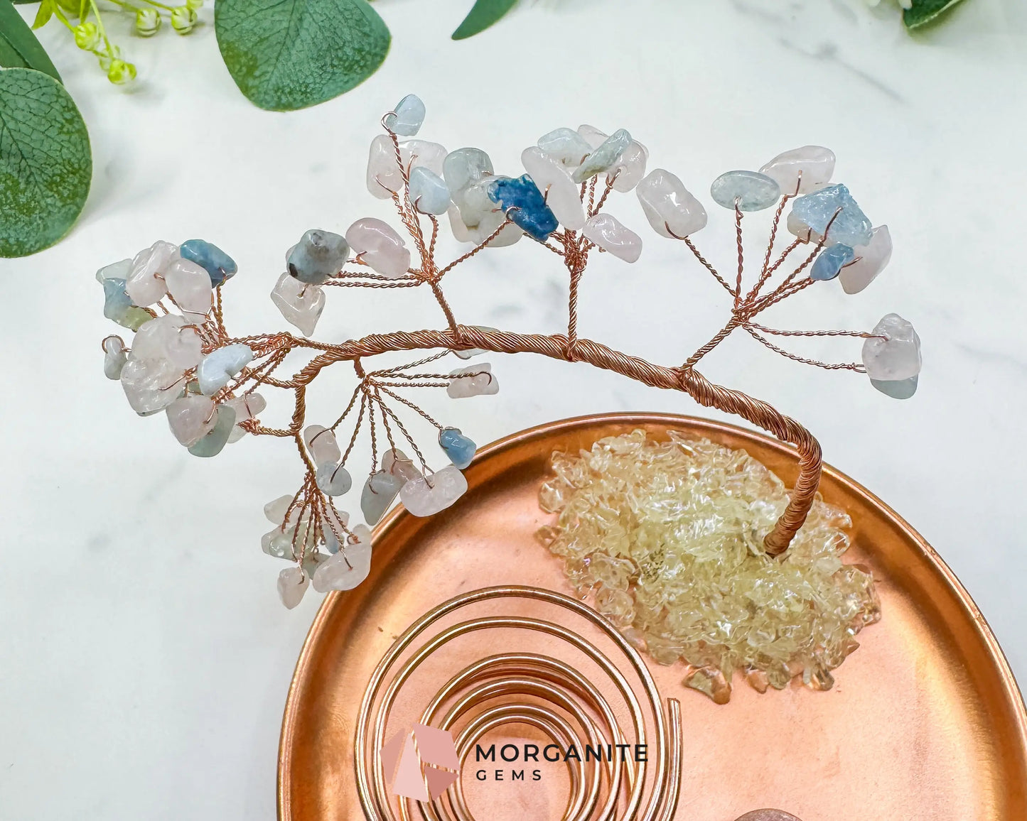 Morganite Gemstone Tree Incense Holder – Rose Gold Smudge Stick Station for Heart Healing & Compassion - Incense