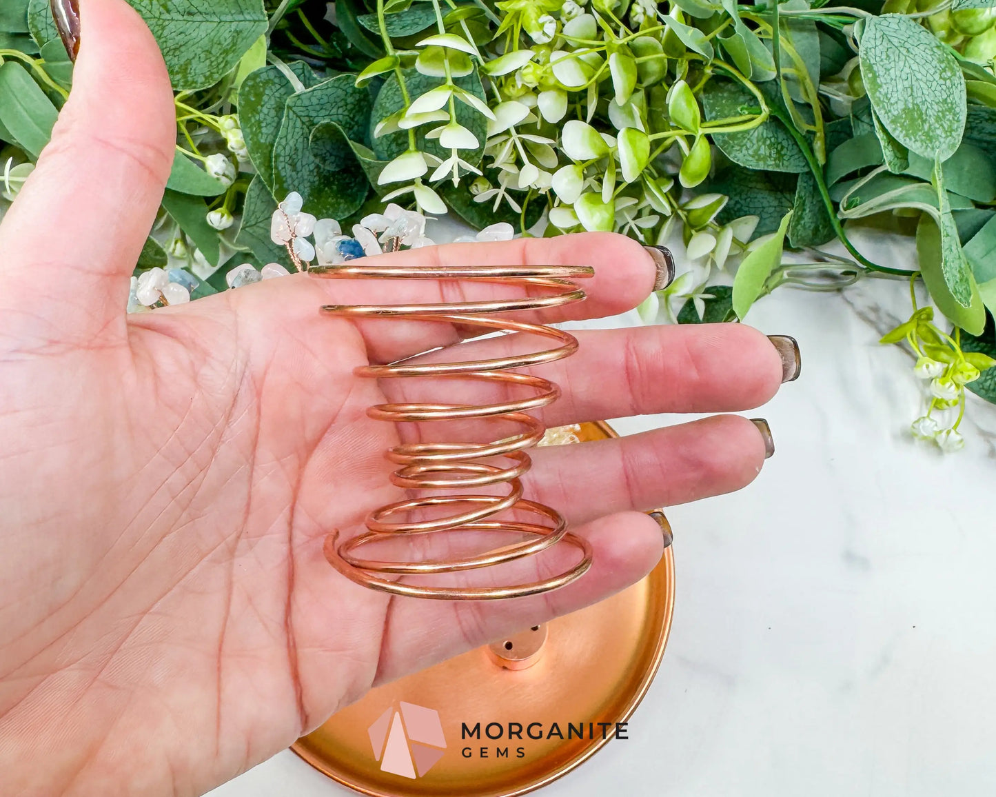 Morganite Gemstone Tree Incense Holder – Rose Gold Smudge Stick Station for Heart Healing & Compassion - Incense