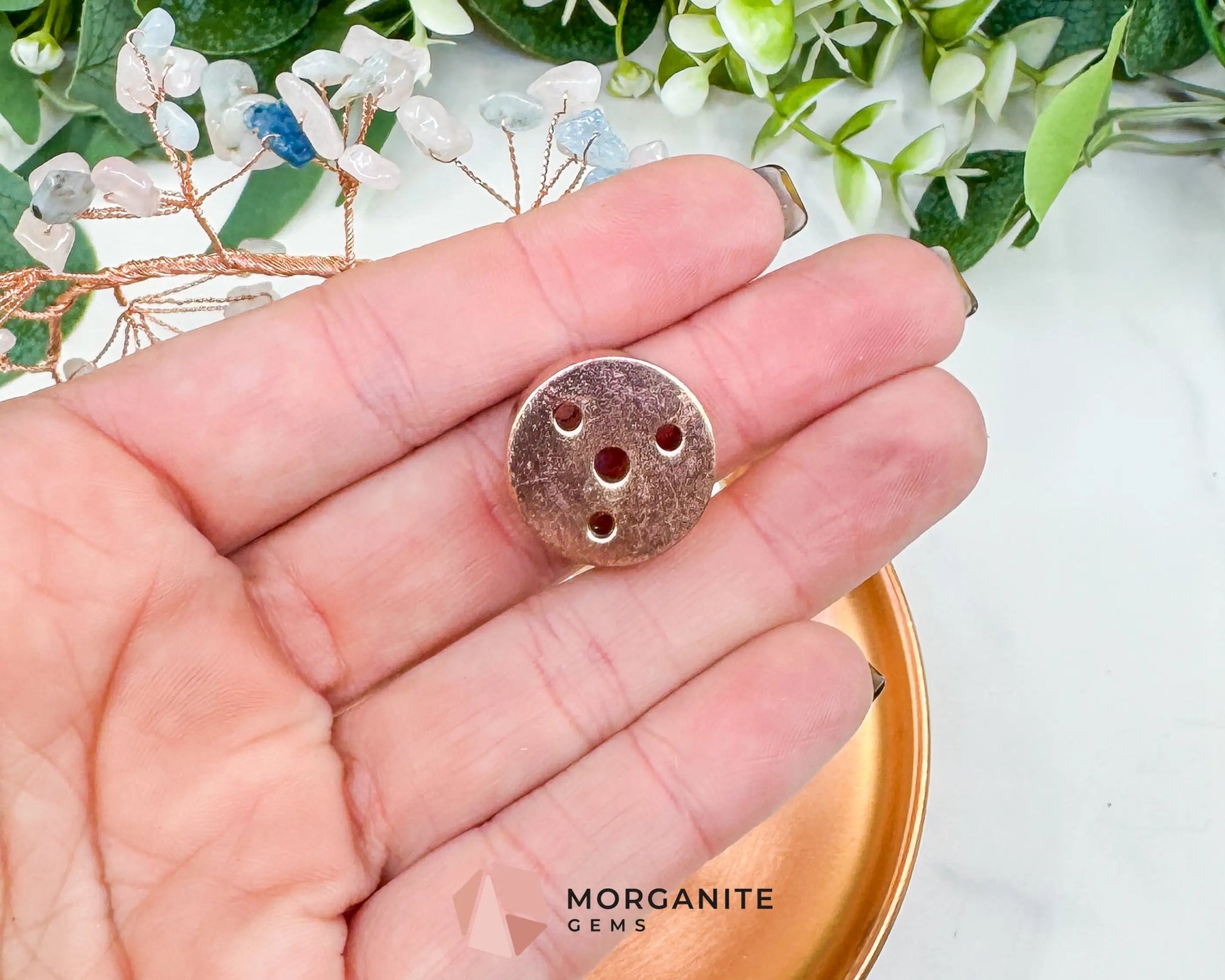 Morganite Gemstone Tree Incense Holder – Rose Gold Smudge Stick Station for Heart Healing & Compassion - Incense