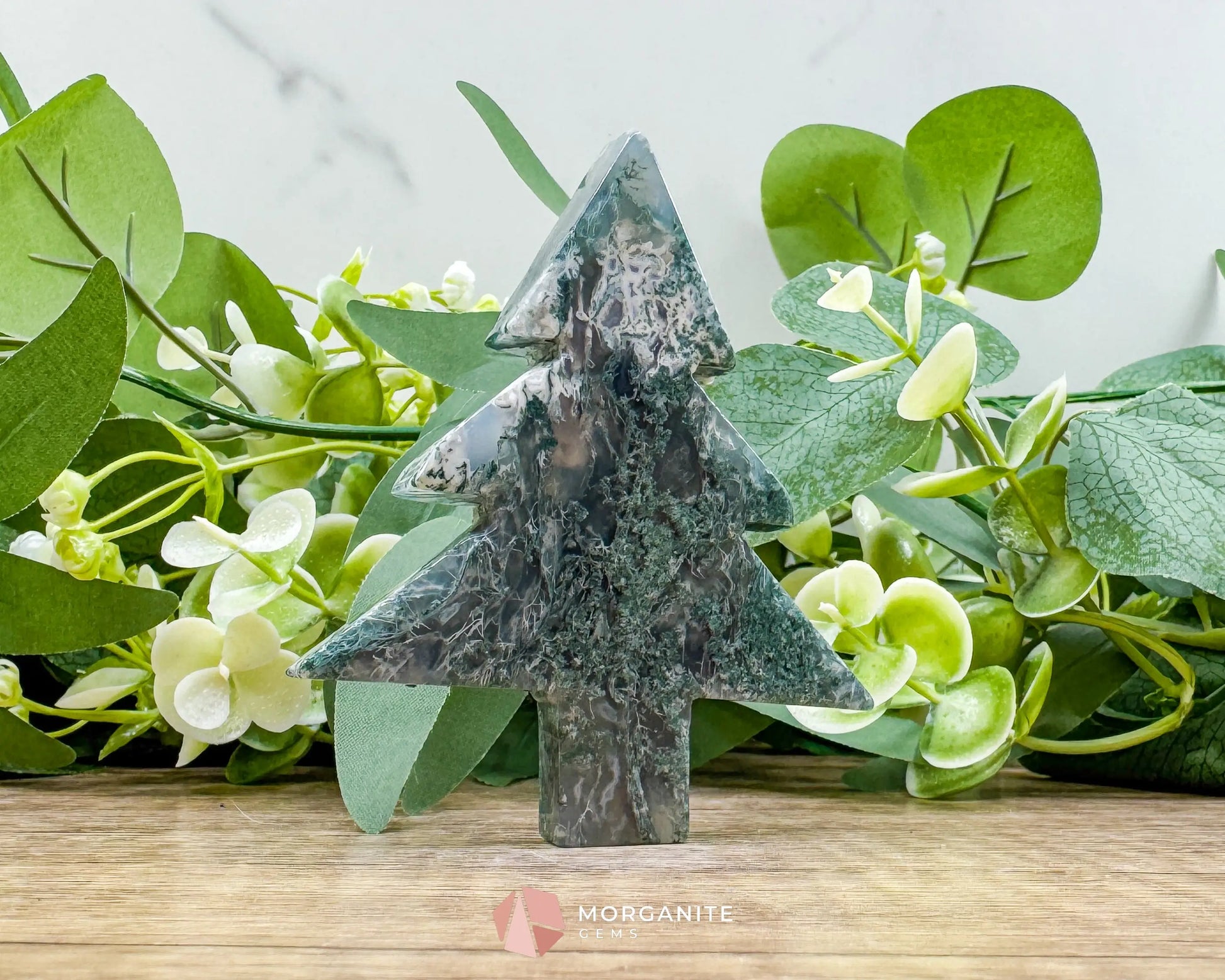 Moss Agate Tree Carving No. 9 | Self-Standing Crystal for Grounding Nature Connection & Healing - Metaphysical Crystals