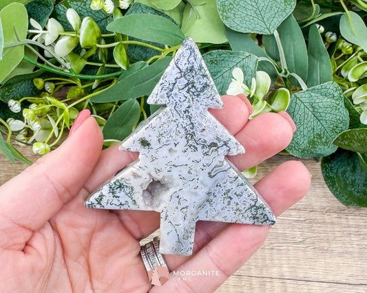 Moss Agate Tree Carving No. 7 | Self-Standing Crystal for Grounding Nature Connection & Healing - Metaphysical Crystals