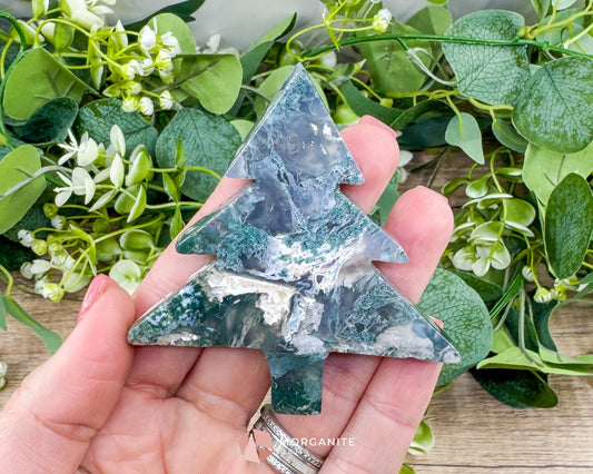 Moss Agate Tree Carving No. 5 | Self-Standing Crystal for Grounding Nature Connection & Healing - Metaphysical Crystals
