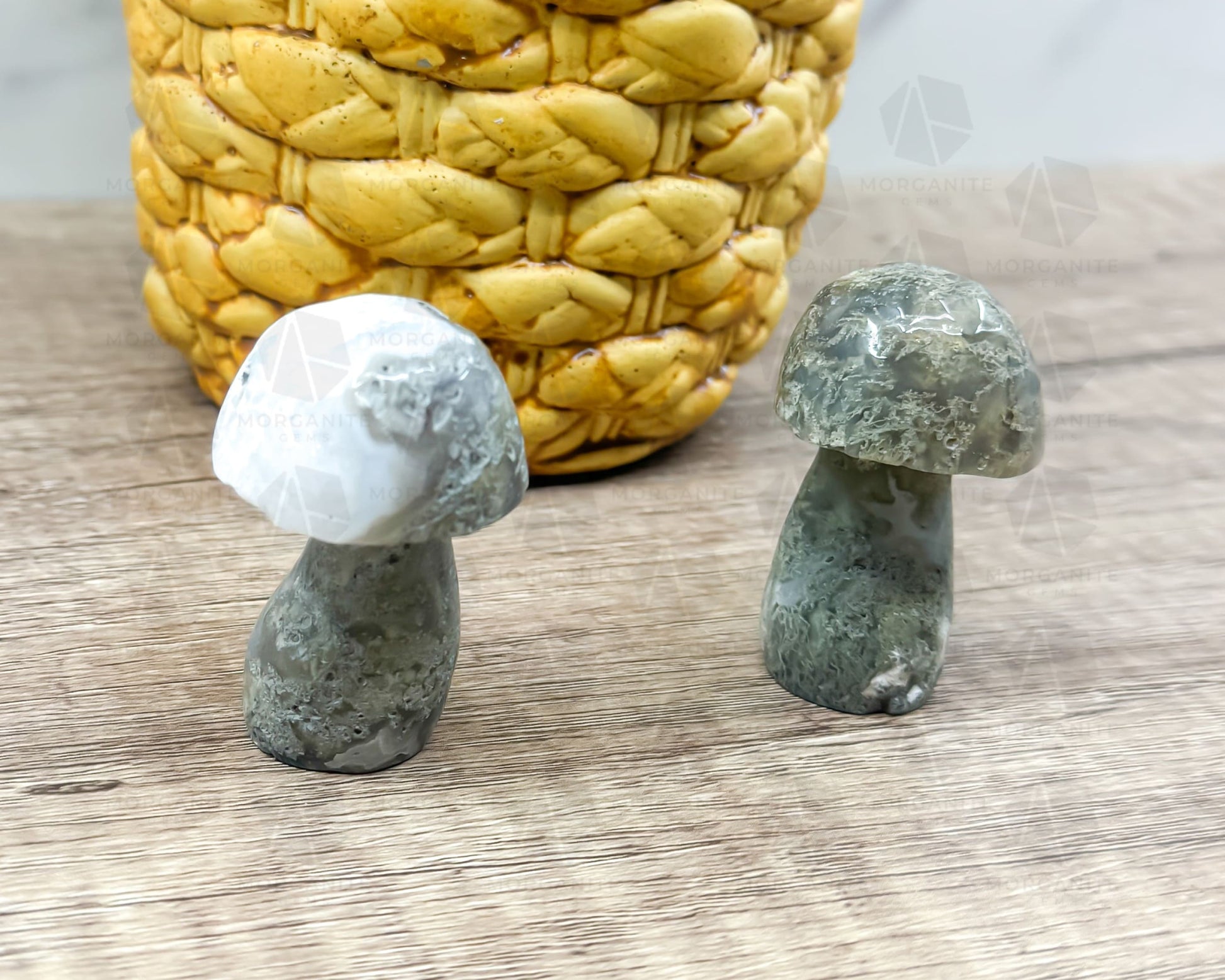 Moss Agate Mushroom Carving – Symbol of Growth and Grounding-Morganite Gems