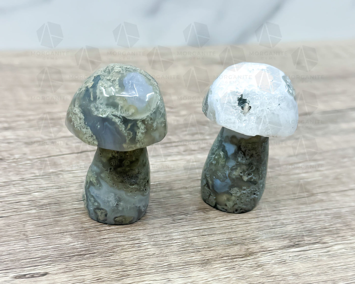 Moss Agate Mushroom Carving – Symbol of Growth and Grounding-Morganite Gems